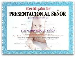 Certificado - Presentación al Señor (Niño) 15 cert