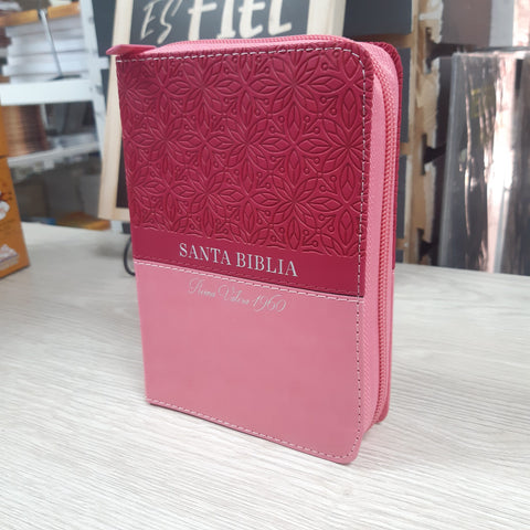 Biblia Reina Valera 1960 de bolsillo Imitación Piel Rosa/Rosa con flores.