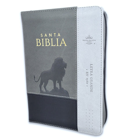 Biblia con Cierre Portátil 12 puntos RV1960, imit piel gris león con índice