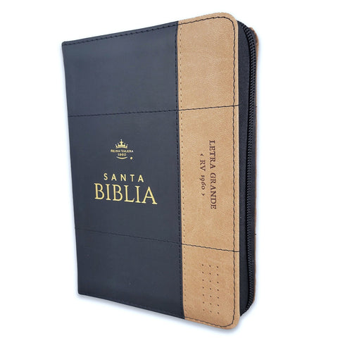Biblia con Cierre Portátil 12 puntos RV1960, imit piel negro y café con índice