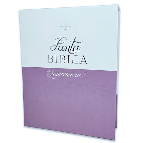 Biblia Quinceañera con Caja de Regalo RV1960 imit. piel lila petalos con índice