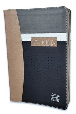 Biblia RV60 con Índice/Letra Súper Gigante 19 puntos/Tamaño manual, con zíper e índice, Tech Dot Negro/café/Beige