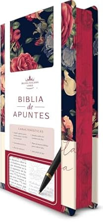 Biblia de Apuntes RVR 1960 Tapa dura, Azul oscuro con flores (Edición cantos pintados)