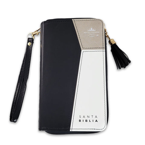Bibllia RVR60/ Chequera Negro/Beige/ Cierre Indice