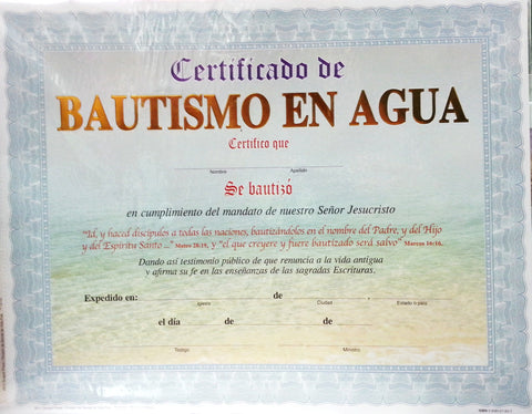 Certificado - Bautismo en agua (Fondo marino) (paq. 15)