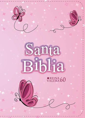 Biblia RVR 1960 Compacta Símil Piel Juvenil Mariposa Rosada