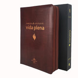 Biblia de Estudio Vida Plena RV1960 Con Cierre y Índice Imitación piel color Café con Estuche de Protección