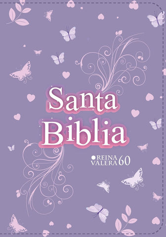Biblia RVR 1960 Compacta Símil Piel Juvenil Mariposa Lila