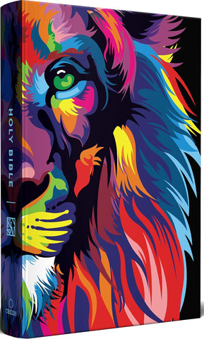 KJV Holy Bible, Multi Color Lion of Judah, Large Print, Handy Size format, Hardc over