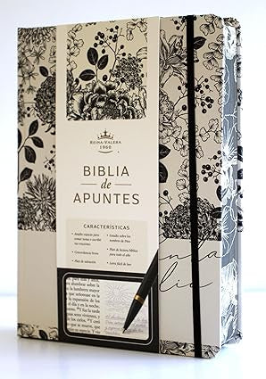 Biblia de Apuntes RVR 1960 Tapa dura, Blanco y negro con flores (Edición cantos pintados)