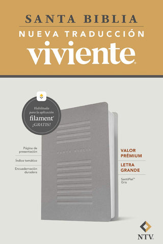 Biblia valor prémium NTV, letra grande con Filament (SentiPiel, Gris)