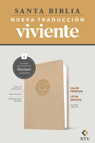 Biblia valor prémium NTV, letra grande con Filament (SentiPiel, Café claro)