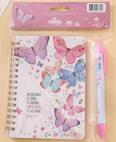 Pack libreta anillas con bolígrafo. Encomienda al Señor tu camino