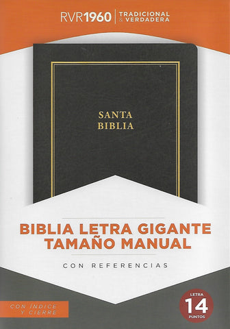 Biblia letra gigante tamaño manual reina 1960 simipiel índice negro cierre 14 puntos
