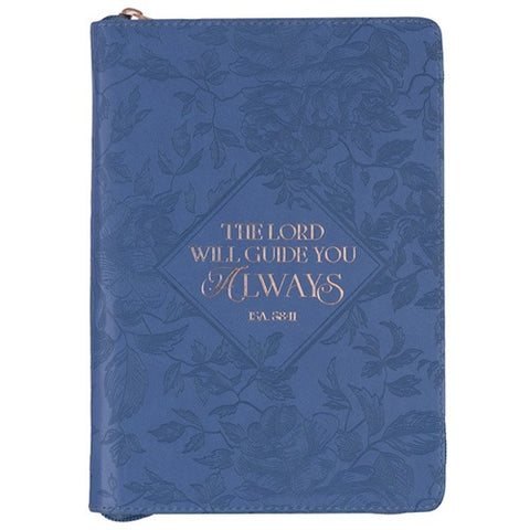 The Lord Will Guide You Blue Faux Leather Classic Journal with Zipper Closure - Isaiah 58:11