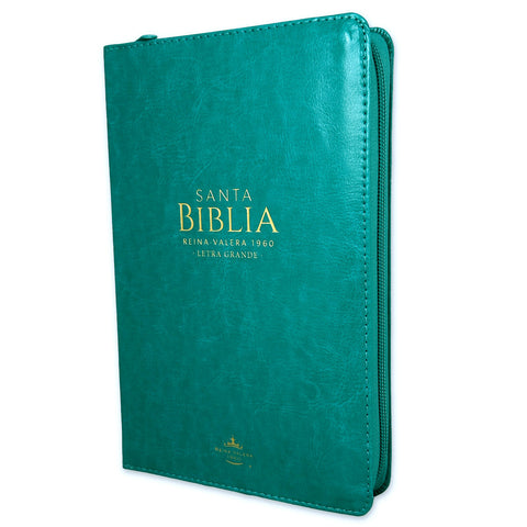 Biblia RVR 1960 Letra Grande Tamaño Manual Símil Piel Turquesa con Cierre