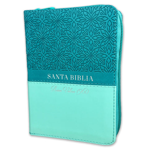 Biblia de Bolsillo con Cierre RV1960 imit piel bifloral turquesa con índice