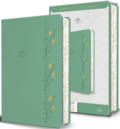 Biblia RVR 1960 Letra gigante símil piel verde con pájaros