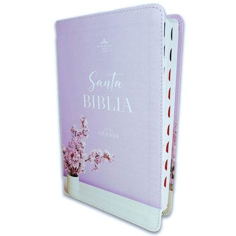 Biblia Letra Grande 12 puntos para Mujer RV1960 imit piel lila jarrón con índice