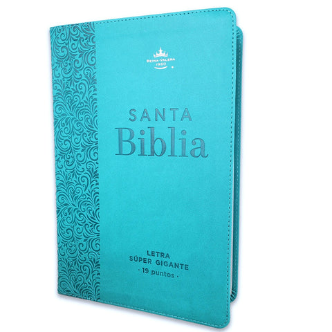 Biblia RV60 con Índice/Letra Súper Gigante 19 puntos/Tamaño manual, turquesa floral con índice