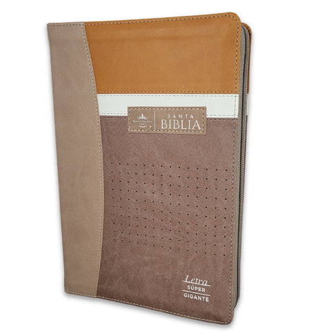 Biblia RV60 con Índice/Letra Súper Gigante 19 puntos/Tamaño manual, con zíper e índice, duotono café y beige