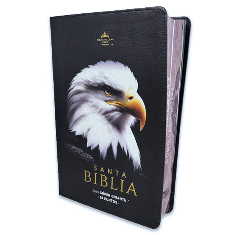 Biblia Letra Súper Gigante Manual 19 puntos RV1960 imit piel negro águila y canto con mensaje