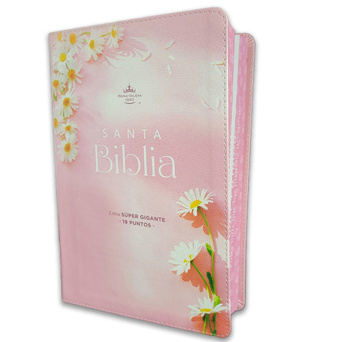 Biblia Letra Súper Gigante Manual 19 puntos RV1960 imit piel rosa y canto con mensaje - Mujer Virtuosa