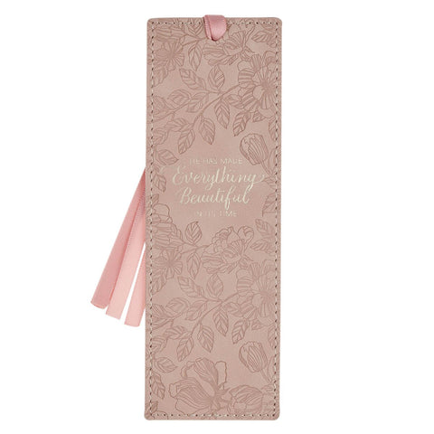 Everything Beautiful Blush Floral Faux Leather Bookmark - Ecclesiastes 3:11