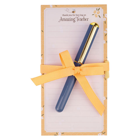 Amazing Teacher Blossom and Bees Notepad and Pen Gift Set