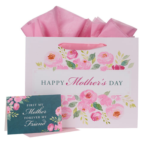 Gift Bag w/ Card LG Landscape Pink/Teal Happy Mother's Day