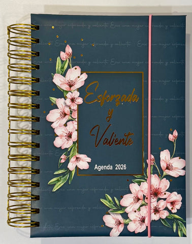 Agenda Esforzada y Valiente Inspiración 2026 Floral Azul Espiral