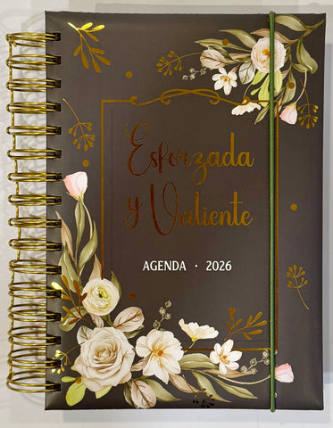 Agenda Esforzada y Valiente Inspiración 2026 Floral Verde Espiral