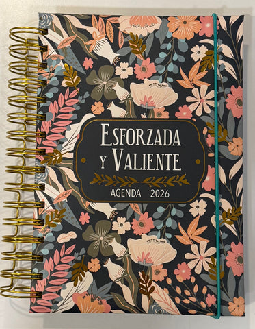 Agenda Esforzada y Valiente Inspiración 2026 Floral Rosada Espiral