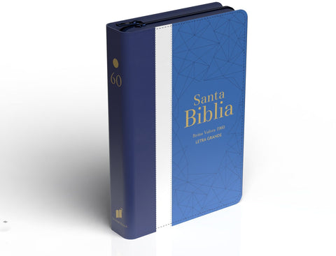 Biblia RVR 1960 - Letra Grande - Tamaño manual - Azul/crema/azul marino