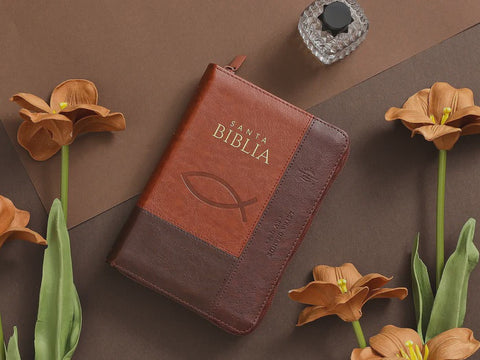 Biblia RVR60 035czti PJR imitación piel tricolor marrón/marrón/marrón Ichtus Tamaño Compacto
