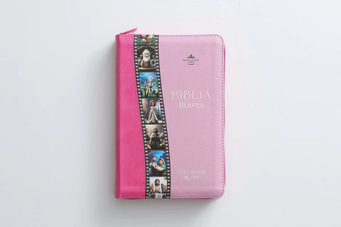 Biblia RVR60 065cz Héroes imitación piel rosa/rosa con cierre Tamaño Manual