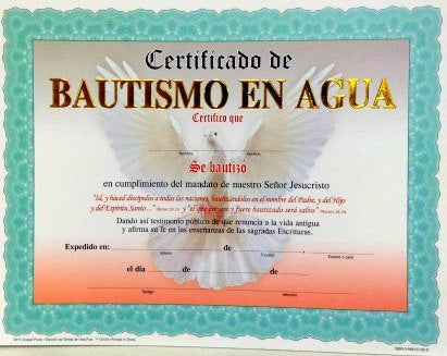 Certificado - Bautismo en agua (AMANECER) (paq. 15)
