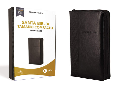 RVR60 Santa Biblia, Letra Grande, Tamaño Compacto, Leathersoft, Negro, Edición Letra Roja con Cierre