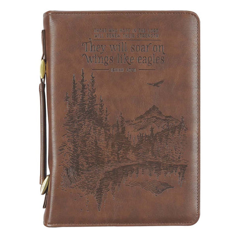 On Wings Like Eagles Brown Faux Leather Classic Bible Cover - Isaiah 40:31