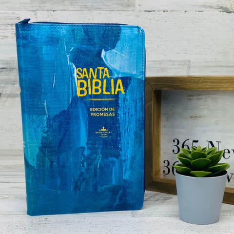Biblia de Promesas Reina-Valera 1960 / Tamaño Manual / Letra Grande / Piel Especial con Cierre / Cielo