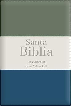 Biblia RVR 1960 Letra Grande Tamaño Manual Tricolor Gris Crema Azúl con Cierre con Índice