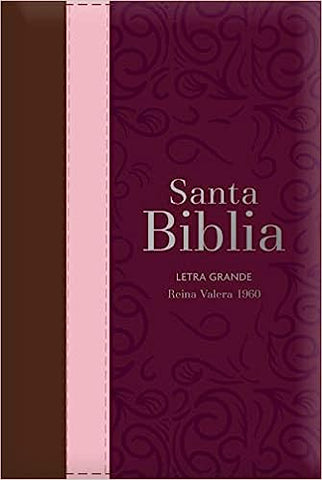 Biblia RVR60 Letra Grande – Tamaño manual / Tricolor: guinda/palo rosa/marrón con indice y cierre