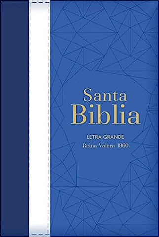 Biblia RVR 1960 Letra Grande Tamaño Manual Tricolor Azúl Crema Azúl Marino con Cierre con Índice