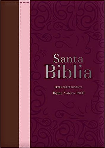 Biblia RVR 1960 Letra Súper Gigante Tricolor Guinda Palo Rosa Marrón con Cierre con Índice