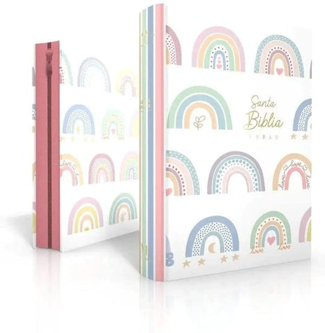 Biblia Reina Valera 1960 tamaño manual Letra Grande 12 puntos. Versículos seguidos. Tapa tela con cierre diseño Arco Iris