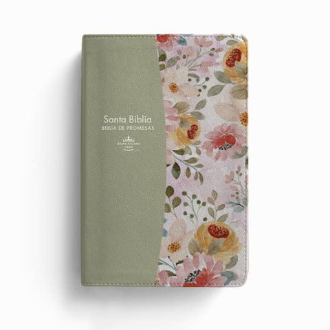 Biblia de Promesas Reina-Valera 1960 / Tamaño Manual / Letra Grande / Piel Especial con Índice y Cierre / Floral / Verde