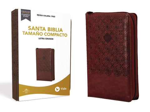 RVR60 Santa Biblia, Letra Grande, Tamaño Compacto, Leathersoft, Café, Edición Letra Roja, con Cierre