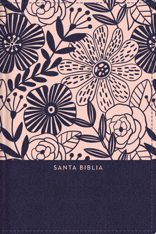RVR60 Santa Biblia, Letra Grande, Tamaño Compacto, Tapa Dura, Azul Floral, Edición Letra Roja con Índice