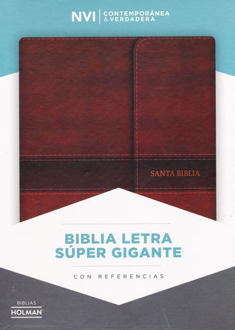 NVI Biblia Letra Súper Gigante marrón, símil piel con solapa con imán