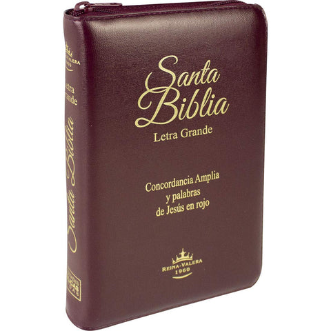 Biblia Letra Grande Concordancia Amplia RVR1960, manual, con cierre tapa alcochada vino con índice.